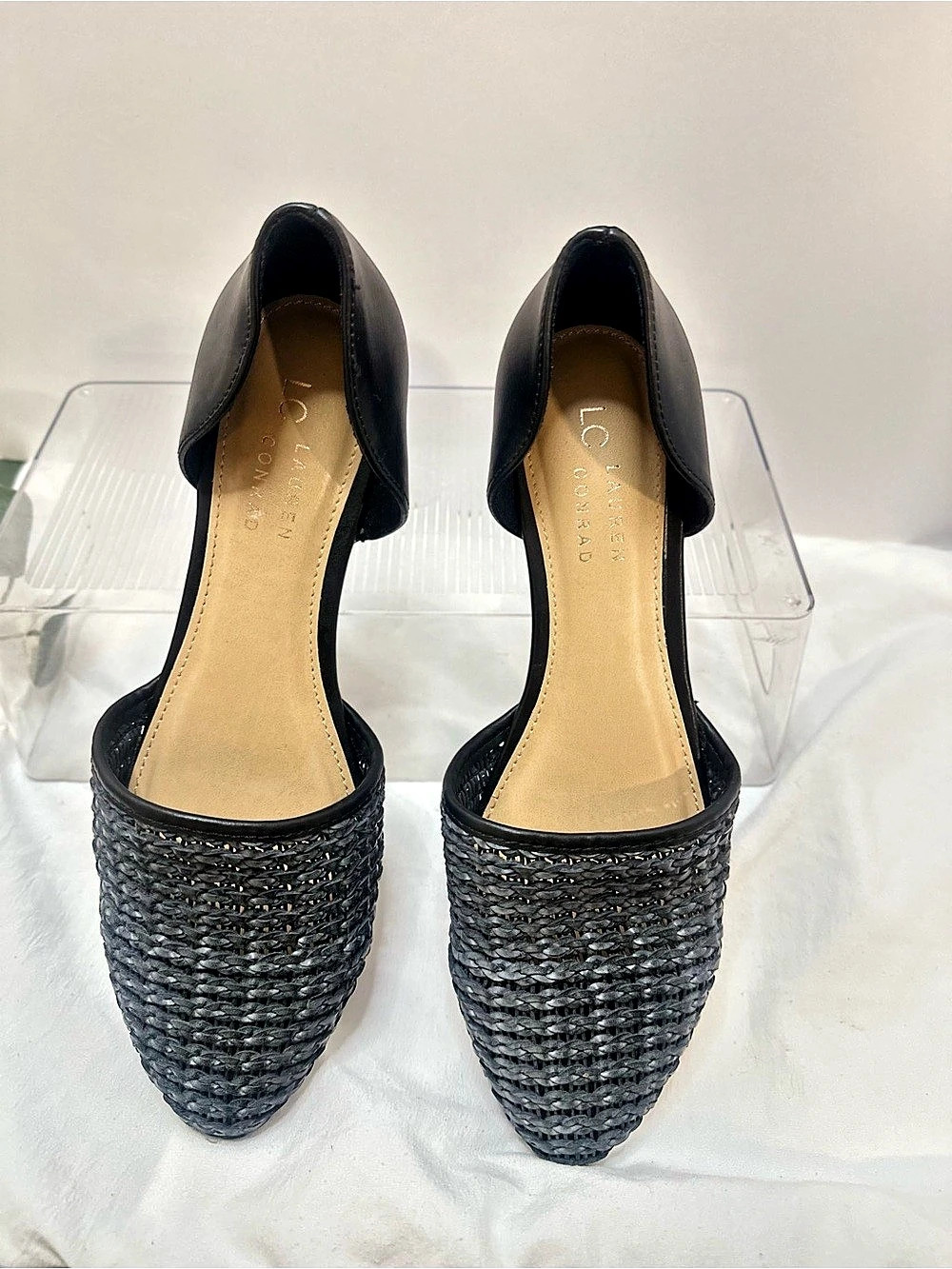 LC Lauren Conrad Calcite Black Weave D'Orsay Pointy Flats Pointed-Toe Flats